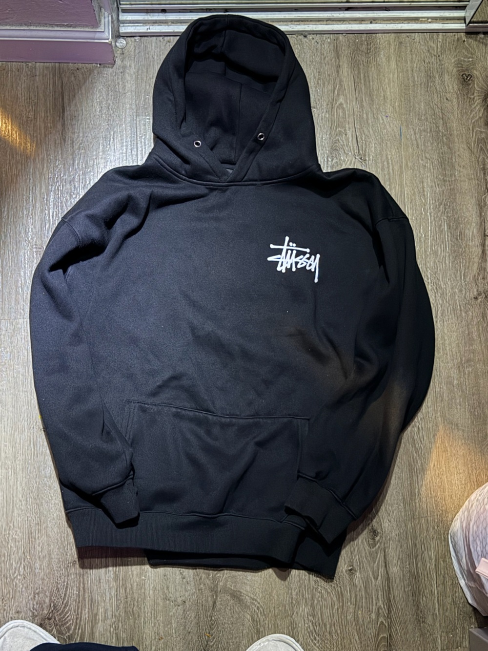 Stussy Black Pullover Hoodie with White Tag Logo